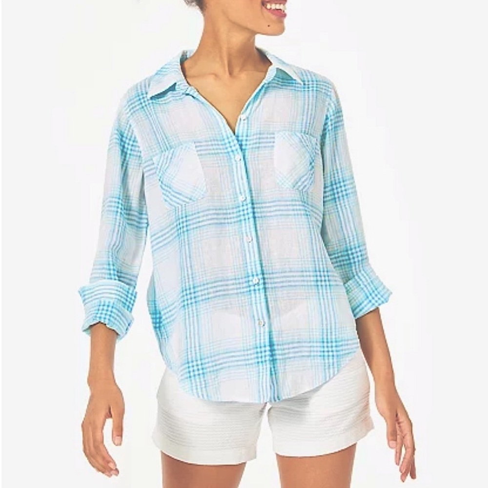Lilly Pulitzer Sea View Linen Button Down Shirt Ladies Small